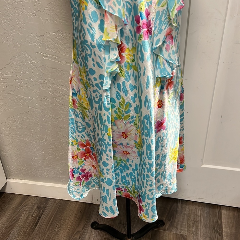 OSCAR DEL LA RENTA VINTAGE PINK LABEL
RUFFLE SLIP DRESS NIGHTIE BLUE LARGE - Picture 4 of 10